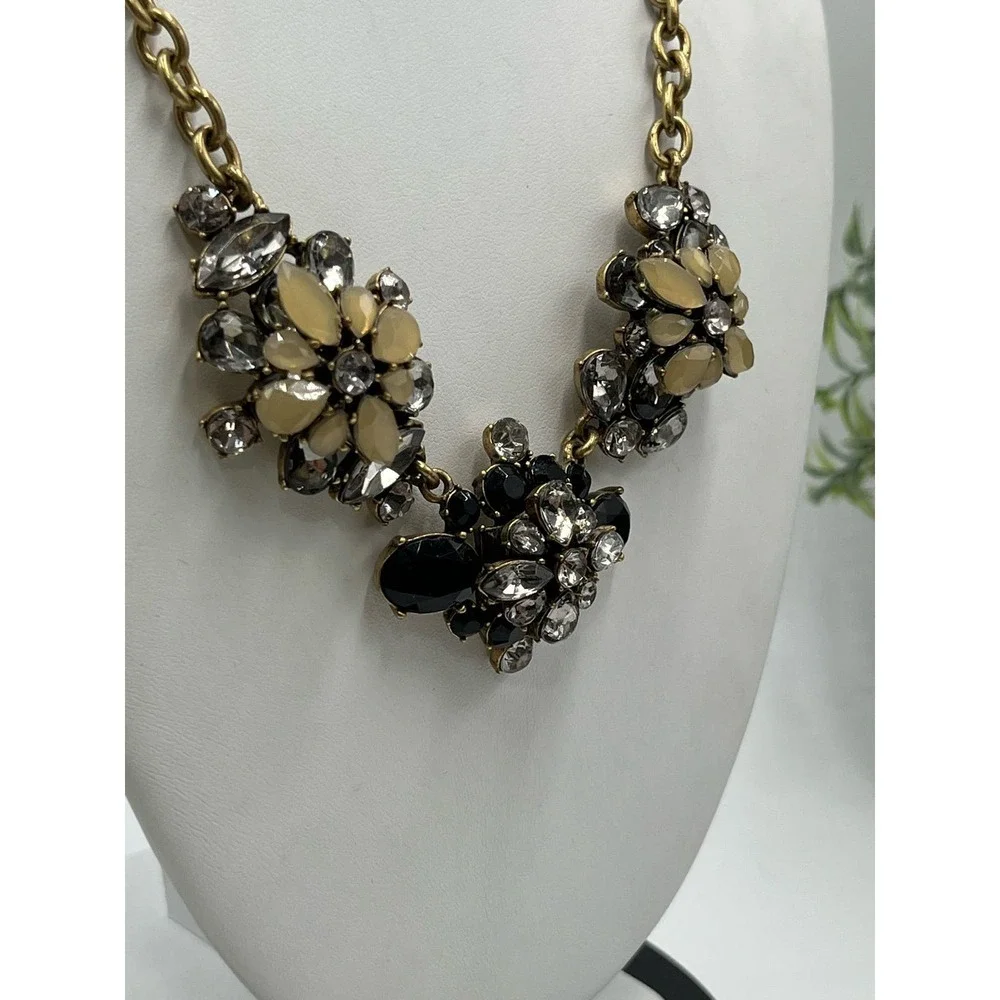 J. Crew Black Gray and Taupe Clear‎ Rhinestone Cluster Statement Necklace